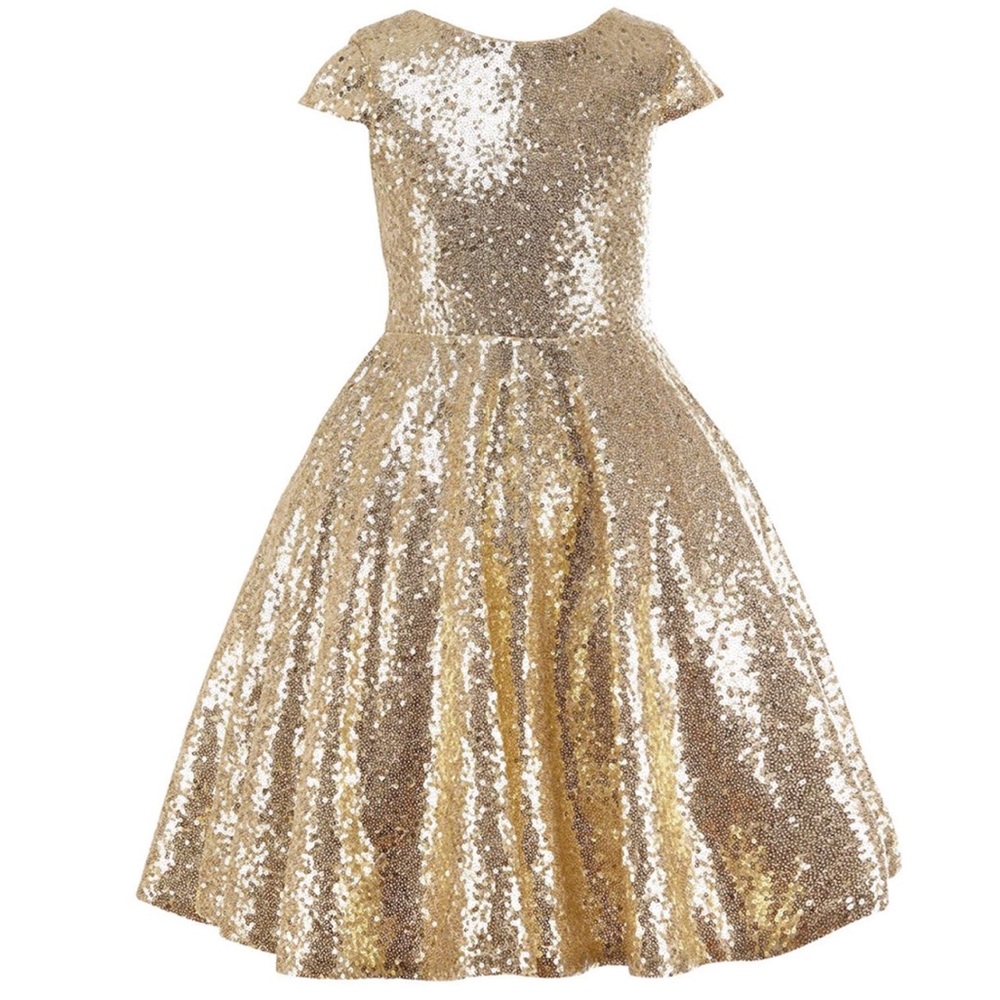 [Princhar] Girls Gold Sequin Party Dress